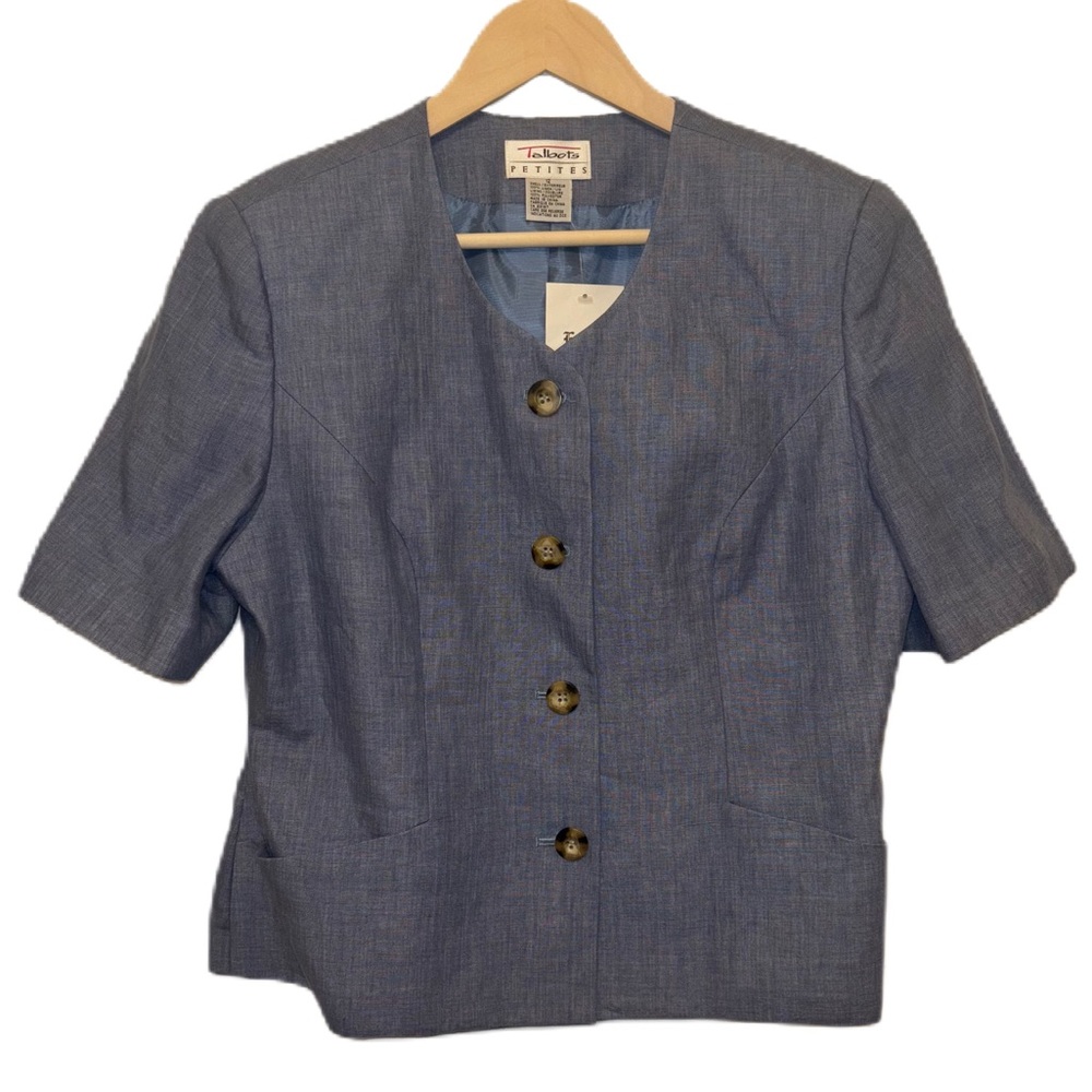 Talbots Linen Short Sleeve Button Blue Jacket Size 12 NWT